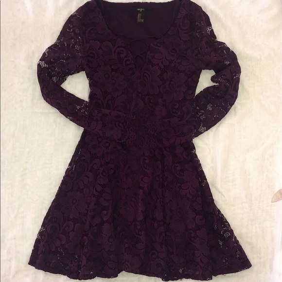 Plum Lace Long Sleeve Dress - Picture 1 of 3